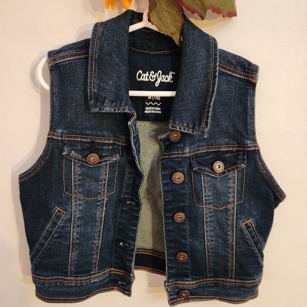 Cat & Jack Girl's Jean Jacket Vest, Size M 7/8 EUC - Picture 1 of 4